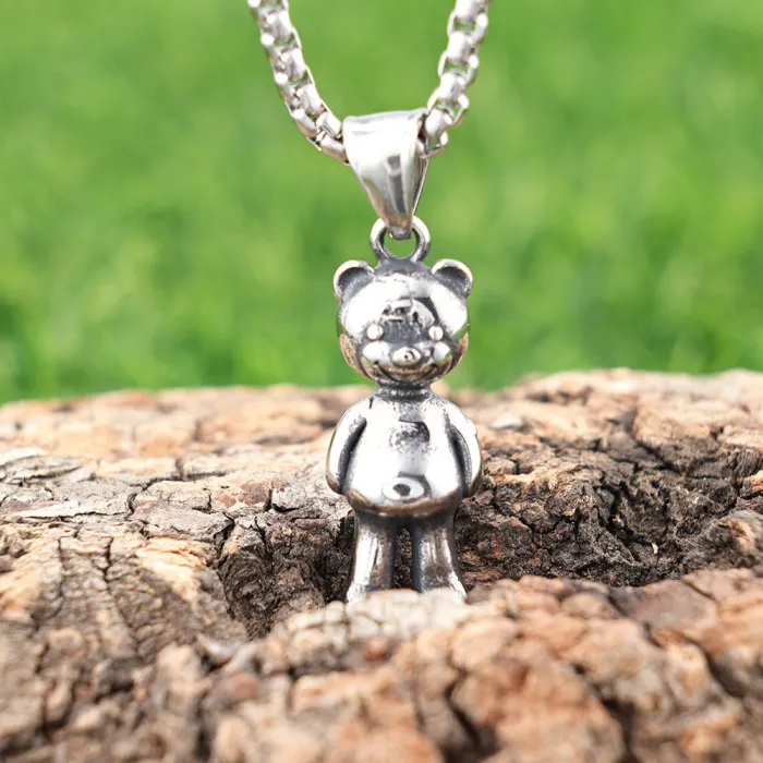 Cartoon Bear Pendant – Hip-Hop Street Style Necklace for Men & Women | Polished Stainless Steel Bulk Jewelry Supplier