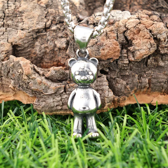 Cartoon Bear Pendant – Hip-Hop Street Style Necklace for Men & Women | Polished Stainless Steel Bulk Jewelry Supplier