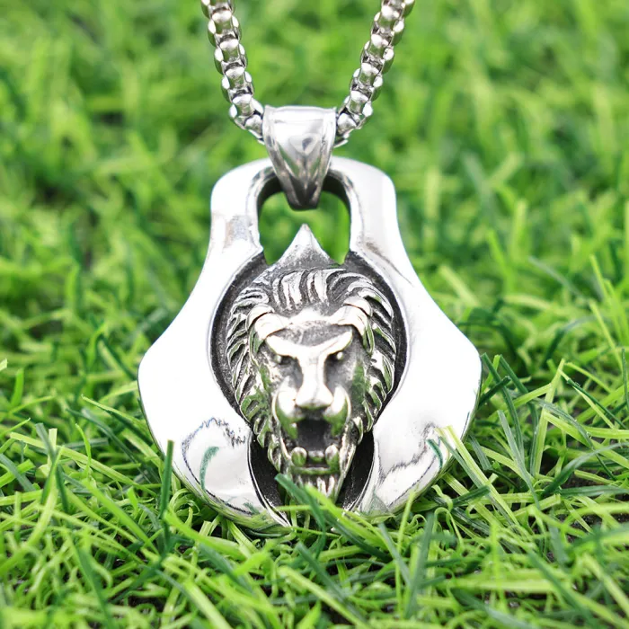 Viking Lion Head Pendant Stainless Steel Polished Norse Jewelry | Factory Direct Lion Symbol Necklace for Men | Ideal for Bulk Orders & Online Retail