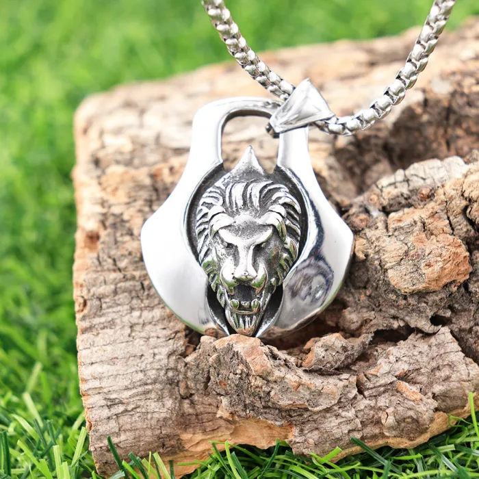 Viking Lion Head Pendant Stainless Steel Polished Norse Jewelry | Factory Direct Lion Symbol Necklace for Men | Ideal for Bulk Orders & Online Retail