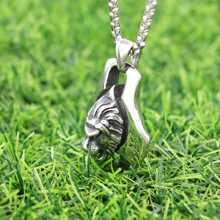 Viking Lion Head Pendant Stainless Steel Polished Norse Jewelry | Factory Direct Lion Symbol Necklace for Men | Ideal for Bulk Orders & Online Retail