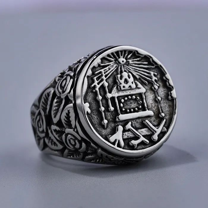Masonic Rose Stainless Steel Ring for Men and Women | Elegant Freemason Symbol Design | Factory Price Fashion Jewelry | Ideal for Bulk Orders and Online Wholesale