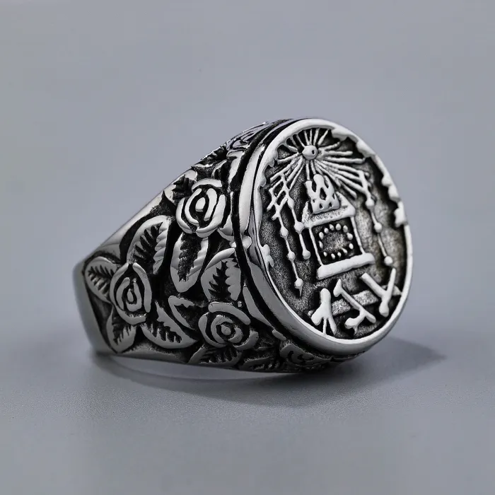 Masonic Rose Stainless Steel Ring for Men and Women | Elegant Freemason Symbol Design | Factory Price Fashion Jewelry | Ideal for Bulk Orders and Online Wholesale