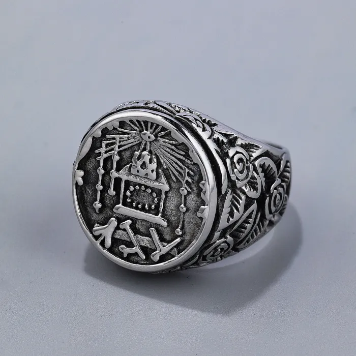 Masonic Rose Stainless Steel Ring for Men and Women | Elegant Freemason Symbol Design | Factory Price Fashion Jewelry | Ideal for Bulk Orders and Online Wholesale
