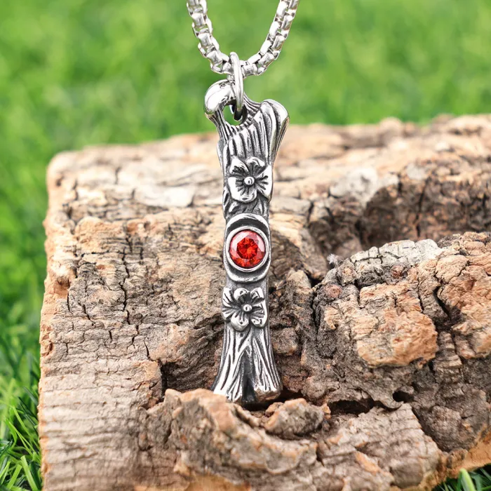 Red-Eyed Plum Blossom Bone Pendant Bulk – Unique Polished Stainless Steel Gothic Jewelry for Daily Wear | Factory Direct Supply Available