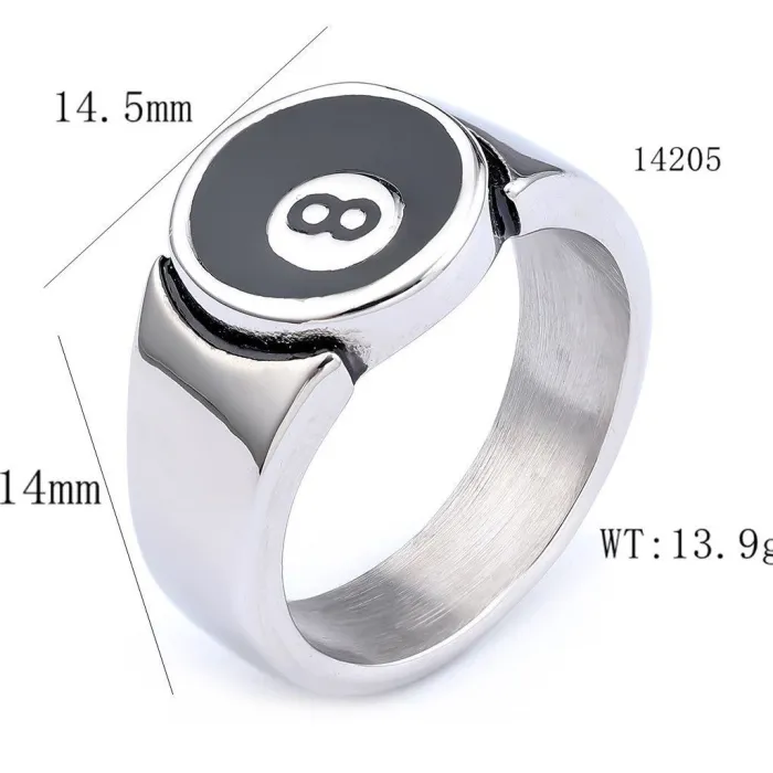 Bulk Billiards 8-Ball Ring for Men – Retro Stainless Steel Fashion Jewelry Supplier | Factory Direct Wholesale Rings Available