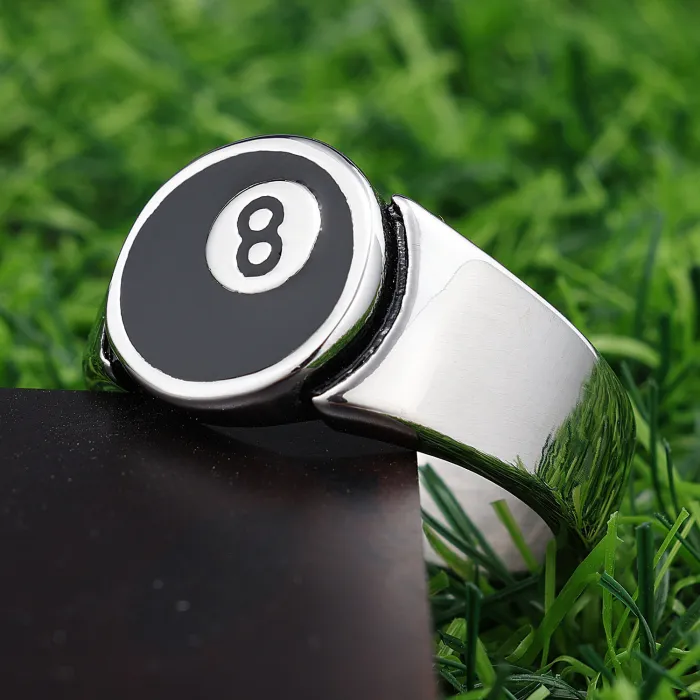 Bulk Billiards 8-Ball Ring for Men – Retro Stainless Steel Fashion Jewelry Supplier | Factory Direct Wholesale Rings Available