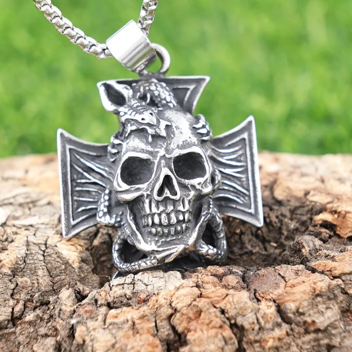 Stainless Steel Skull Cross Pendant – Polished No-Fade Gothic Necklace for Men | Trendy Streetwear Style Jewelry, Bulk & Factory Direct Supply