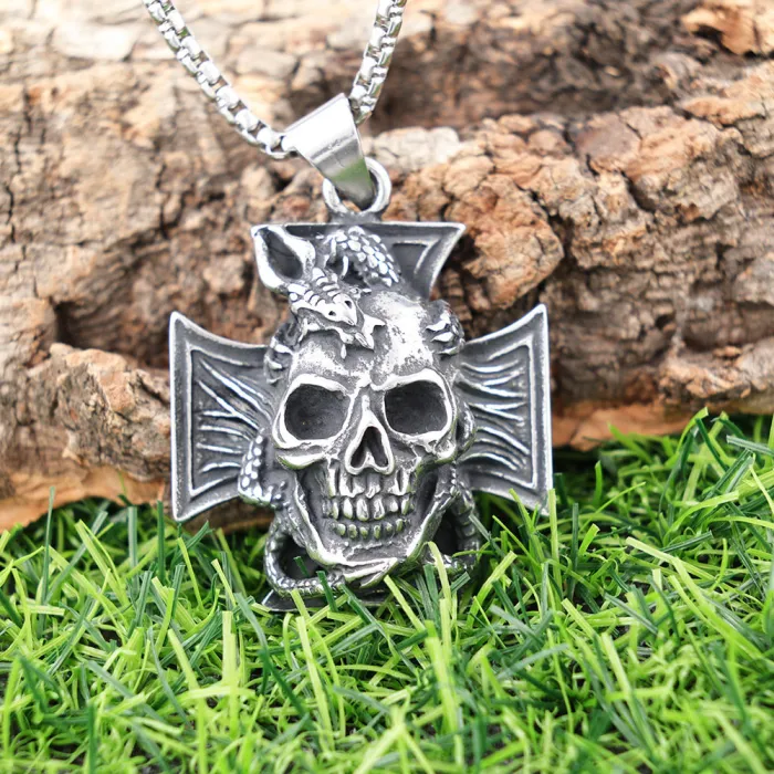 Stainless Steel Skull Cross Pendant – Polished No-Fade Gothic Necklace for Men | Trendy Streetwear Style Jewelry, Bulk & Factory Direct Supply