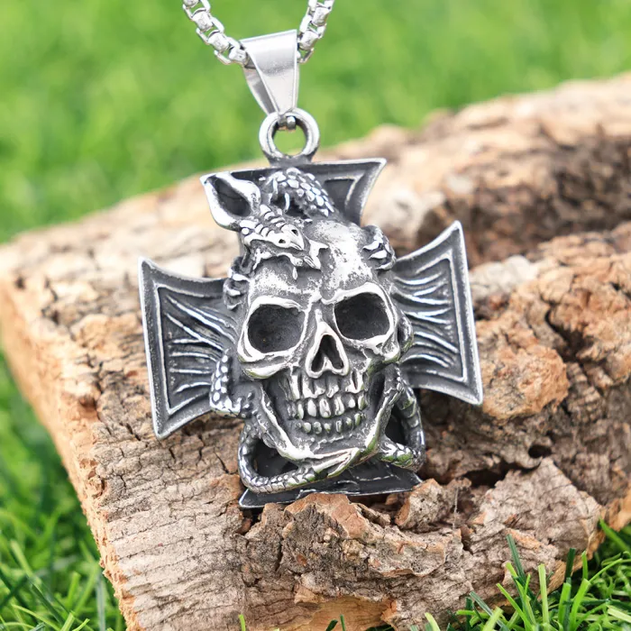 Stainless Steel Skull Cross Pendant – Polished No-Fade Gothic Necklace for Men | Trendy Streetwear Style Jewelry, Bulk & Factory Direct Supply