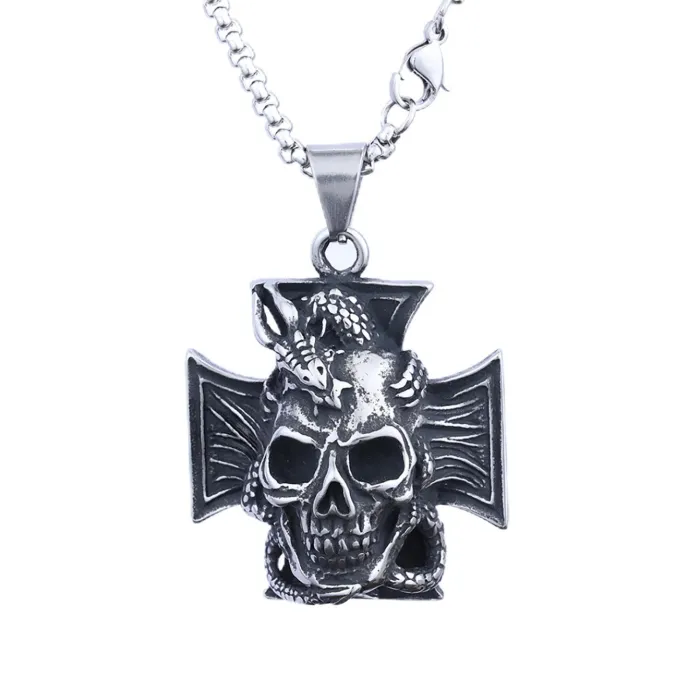 Stainless Steel Skull Cross Pendant – Polished No-Fade Gothic Necklace for Men | Trendy Streetwear Style Jewelry, Bulk & Factory Direct Supply