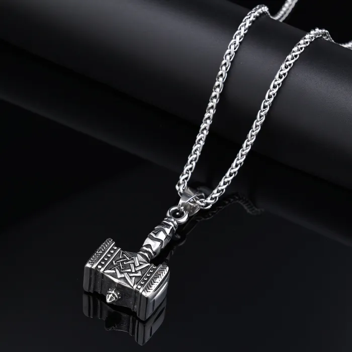 In-Stock Viking Thor's Hammer Pendant – Retro Bold Polished Stainless Steel Jewelry | No-Fade Design | Ideal for Bulk Purchase or Reseller Orders