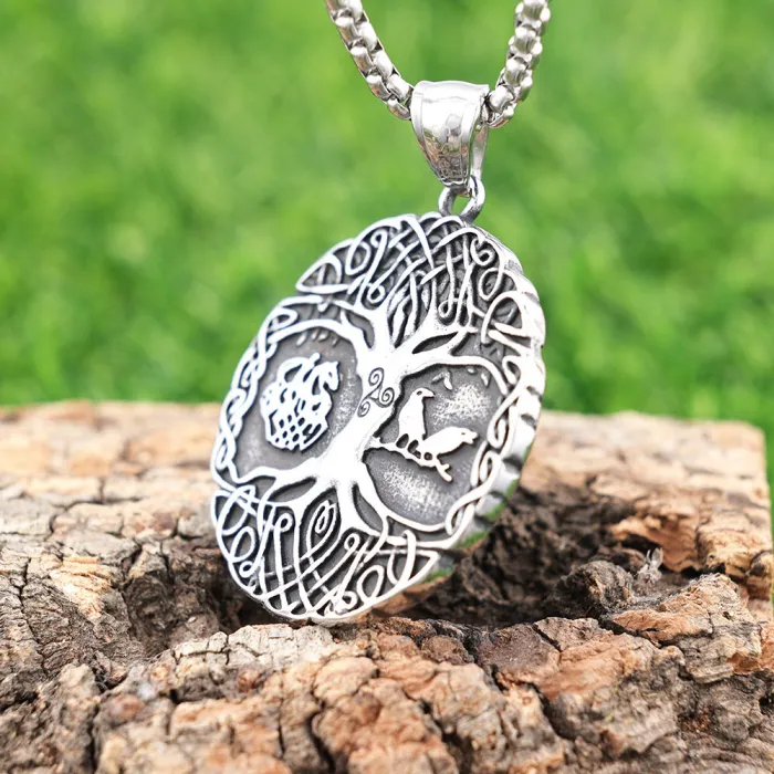 Trendy Viking Tree of Life Pendant – Polished Stainless Steel Retro Design for Men | Popular Fashion Jewelry for Bulk Purchase or Dropshipping