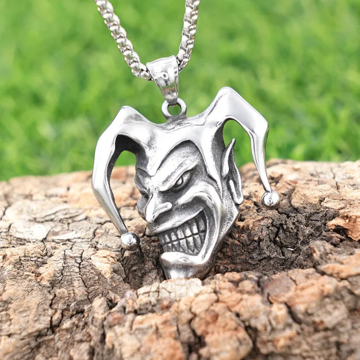Personalized Bold Clown Mask Pendant – Polished Stainless Steel, No Fading | Gothic Style Jewelry for Men, Wholesale and Factory Direct Supply