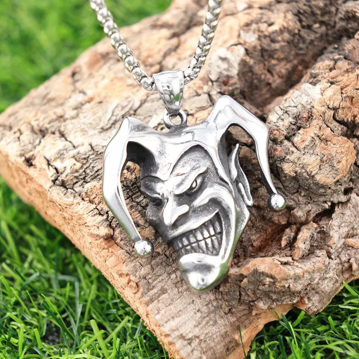 Personalized Bold Clown Mask Pendant – Polished Stainless Steel, No Fading | Gothic Style Jewelry for Men, Wholesale and Factory Direct Supply