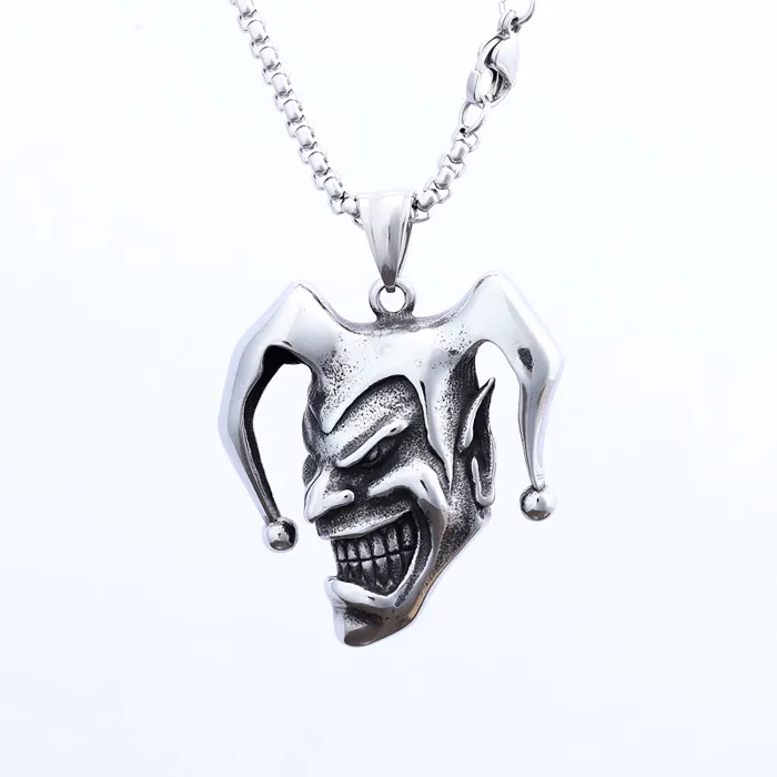 Personalized Bold Clown Mask Pendant – Polished Stainless Steel, No Fading | Gothic Style Jewelry for Men, Wholesale and Factory Direct Supply