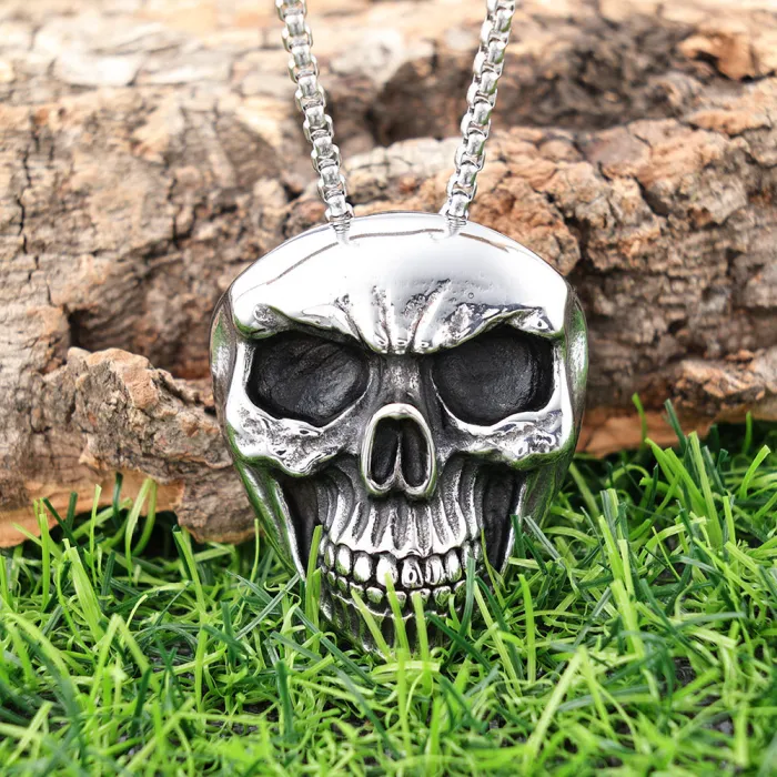 Factory Price Pirate Skull Face Pendant | Oversized Polished Stainless Steel Gothic Jewelry | Unisex Statement Necklace | Bulk Available