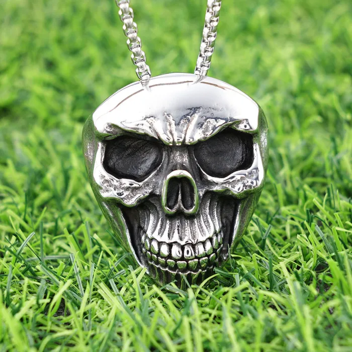 Factory Price Pirate Skull Face Pendant | Oversized Polished Stainless Steel Gothic Jewelry | Unisex Statement Necklace | Bulk Available