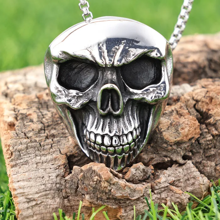 Factory Price Pirate Skull Face Pendant | Oversized Polished Stainless Steel Gothic Jewelry | Unisex Statement Necklace | Bulk Available