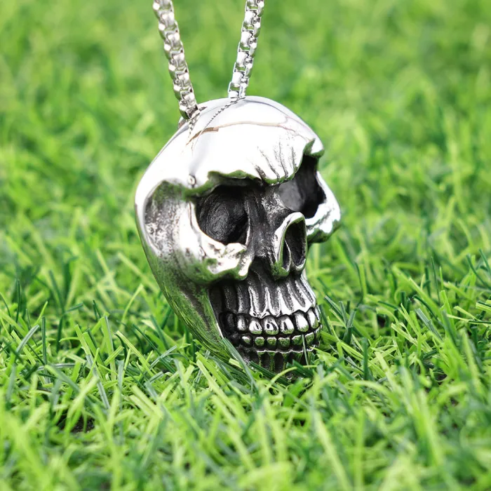Factory Price Pirate Skull Face Pendant | Oversized Polished Stainless Steel Gothic Jewelry | Unisex Statement Necklace | Bulk Available