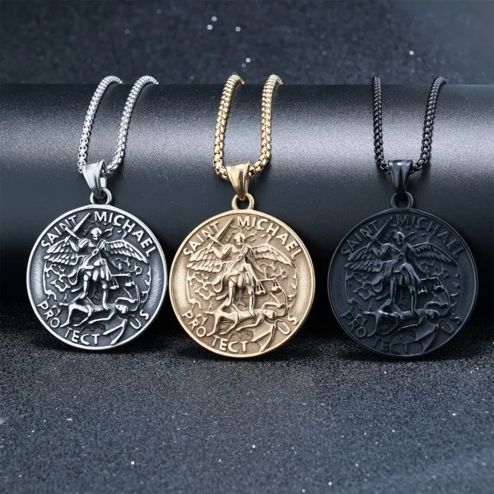 Factory Wholesale Viking Style Archangel Pendant | Bold Polished Stainless Steel Necklace for Men | Daily Wear Gothic Jewelry | Unique Design