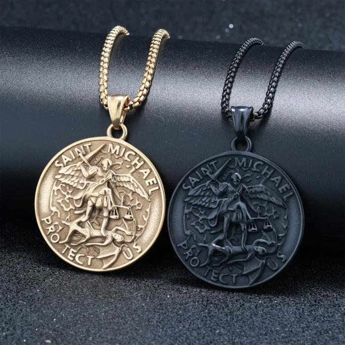 Factory Wholesale Viking Style Archangel Pendant | Bold Polished Stainless Steel Necklace for Men | Daily Wear Gothic Jewelry | Unique Design