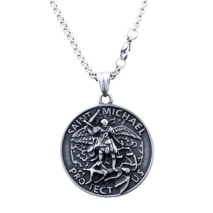 Factory Wholesale Viking Style Archangel Pendant | Bold Polished Stainless Steel Necklace for Men | Daily Wear Gothic Jewelry | Unique Design