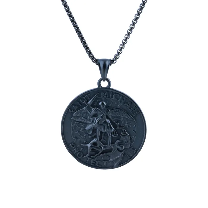 Factory Wholesale Viking Style Archangel Pendant | Bold Polished Stainless Steel Necklace for Men | Daily Wear Gothic Jewelry | Unique Design