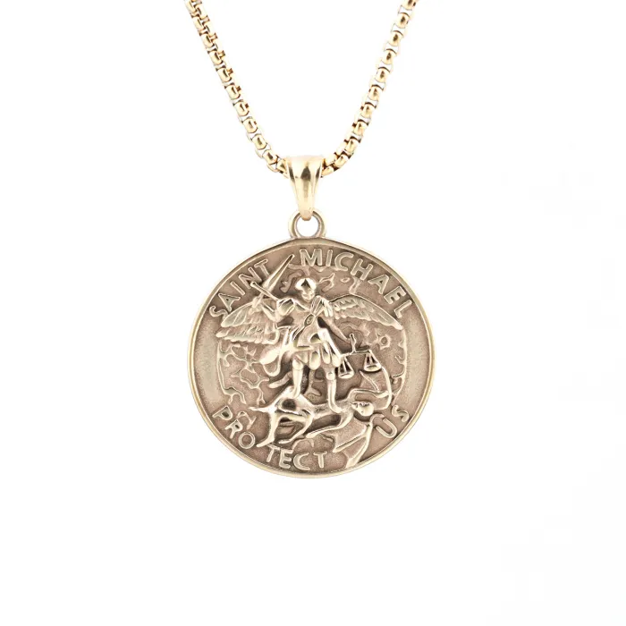 Factory Wholesale Viking Style Archangel Pendant | Bold Polished Stainless Steel Necklace for Men | Daily Wear Gothic Jewelry | Unique Design