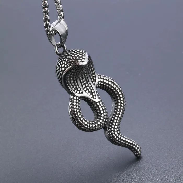 Factory Direct Eye-Catching Cobra Pendant for Men | Polished Stainless Steel Snake Necklace | Streetwear Fashion Jewelry | Available for Dropshipping & Bulk