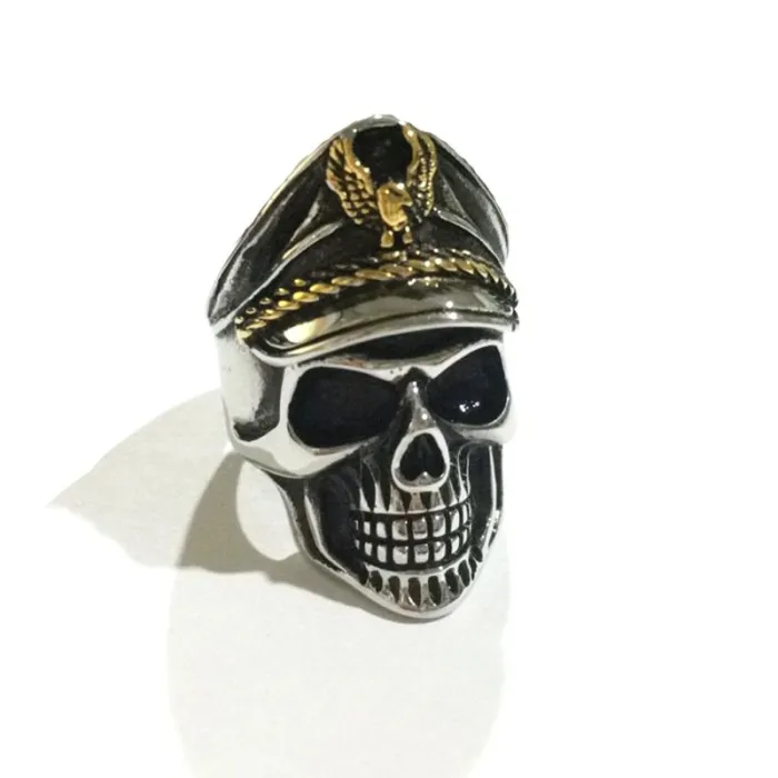 WWII Veteran Skull Ring – Punk Style Stainless Steel Navy-Inspired Men’s Ring, Wholesale Gothic Jewelry