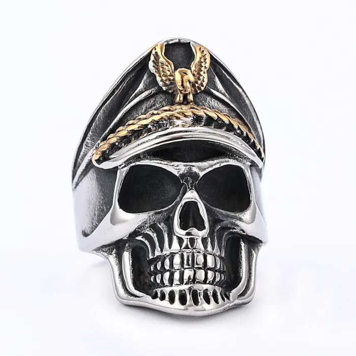 WWII Veteran Skull Ring – Punk Style Stainless Steel Navy-Inspired Men’s Ring, Wholesale Gothic Jewelry