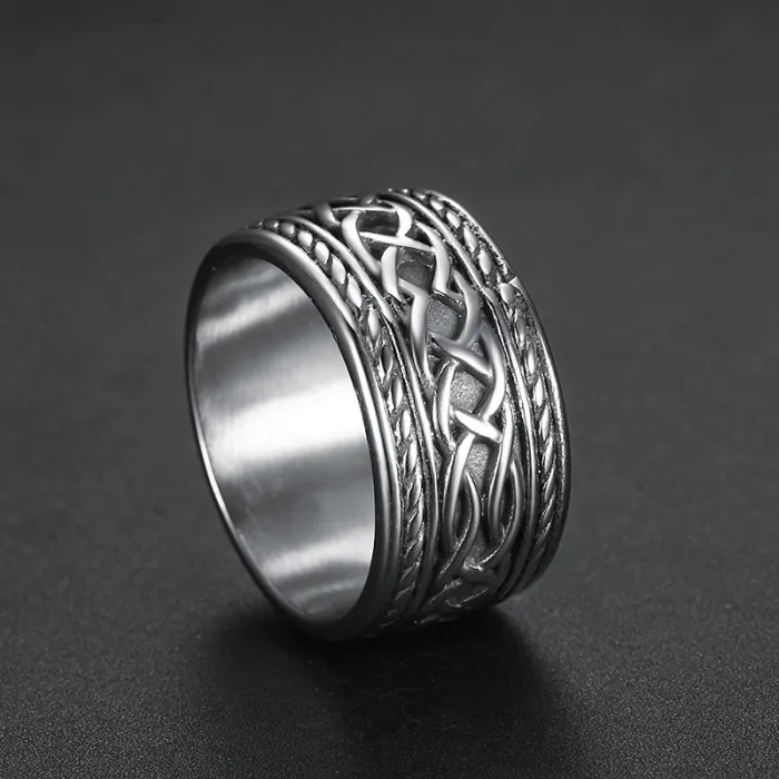 Celtic Knot Dragon Ring – Heavy Stainless Steel Band for Men, Vintage Titanium Steel Viking Jewelry Wholesale