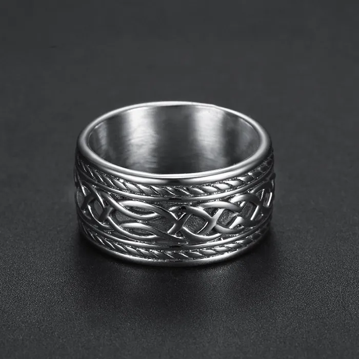Celtic Knot Dragon Ring – Heavy Stainless Steel Band for Men, Vintage Titanium Steel Viking Jewelry Wholesale