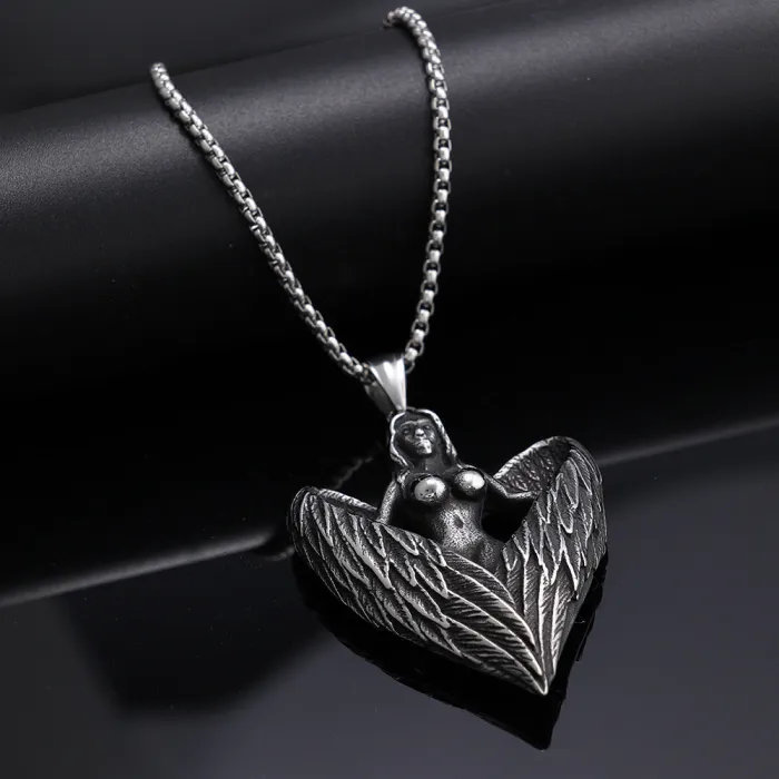Vintage Angel Wings Stainless Steel Pendant | Tarnish-Resistant Fashion Necklace | Bulk Unisex Jewelry Supplier & Factory Direct Dropshipping