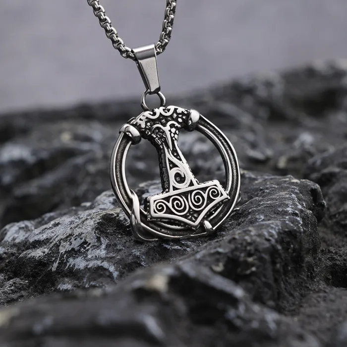 Bulk Viking Thor's Hammer Pendant Necklace – Polished Stainless Steel Men's Jewelry | Retro Nordic Style | Factory Direct Wholesale Supplier