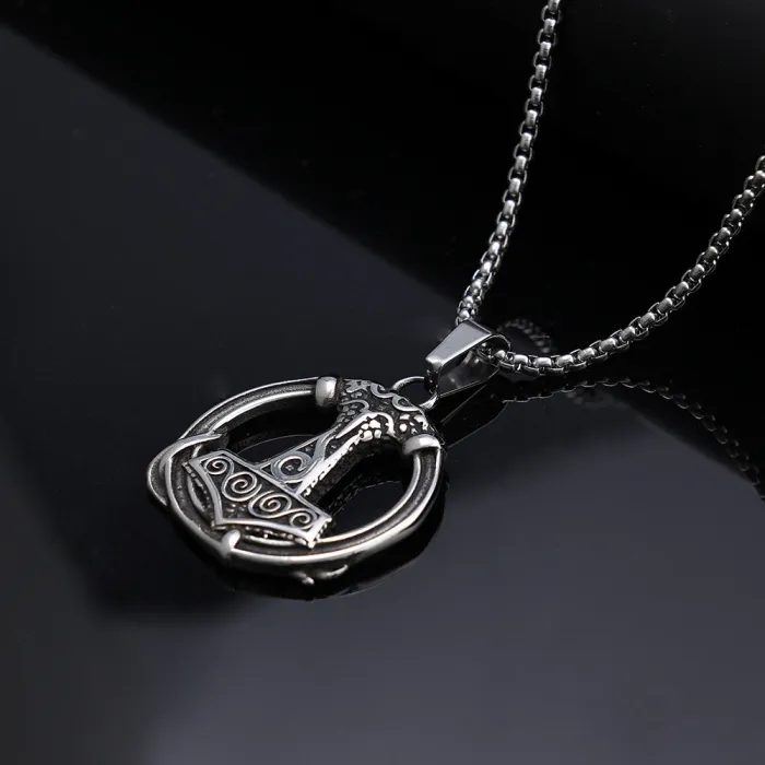 Bulk Viking Thor's Hammer Pendant Necklace – Polished Stainless Steel Men's Jewelry | Retro Nordic Style | Factory Direct Wholesale Supplier
