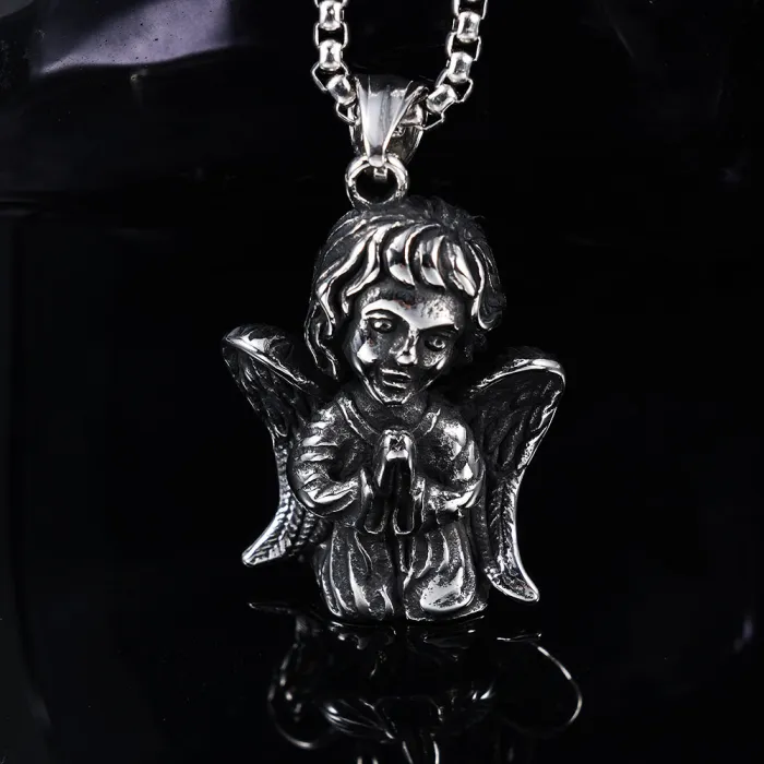 Polished Stainless Steel Angel Girl Prayer Pendant – Unisex High-End Fashion Jewelry | Wholesale & Bulk Orders for Resellers & Boutiques