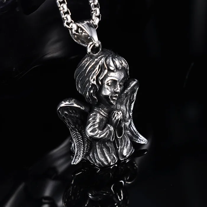 Polished Stainless Steel Angel Girl Prayer Pendant – Unisex High-End Fashion Jewelry | Wholesale & Bulk Orders for Resellers & Boutiques