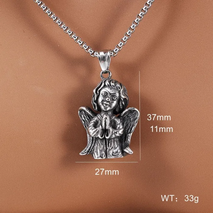 Polished Stainless Steel Angel Girl Prayer Pendant – Unisex High-End Fashion Jewelry | Wholesale & Bulk Orders for Resellers & Boutiques