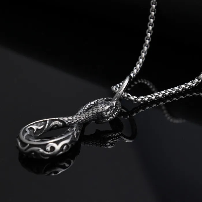 Bulk Punk Snake Chain Pendant – Polished Stainless Steel Biker Necklace | One-Piece Dispatch, Bold Fashion Jewelry for Men, Ready Stock