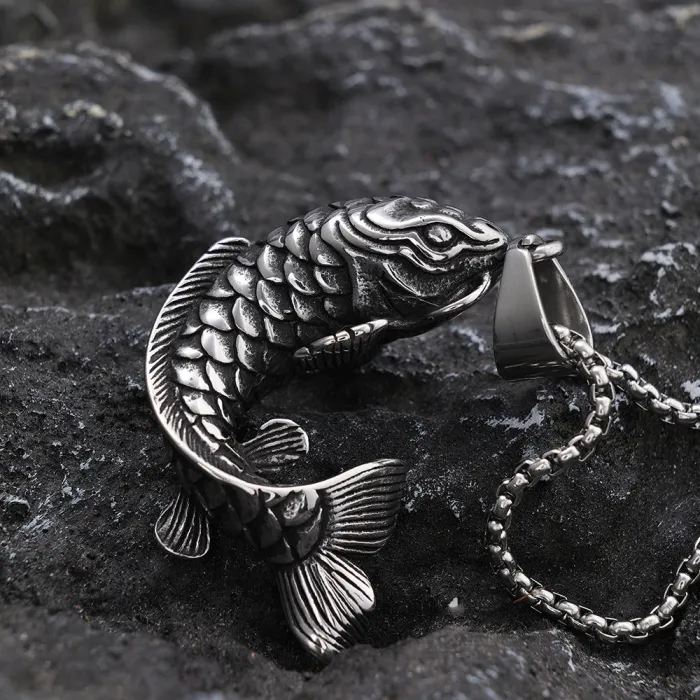 Lucky Koi Fish Stainless Steel Pendant Necklace – Unisex Polished Fashion Jewelry | Trendy Design for Bulk Purchase, Factory Supply Available