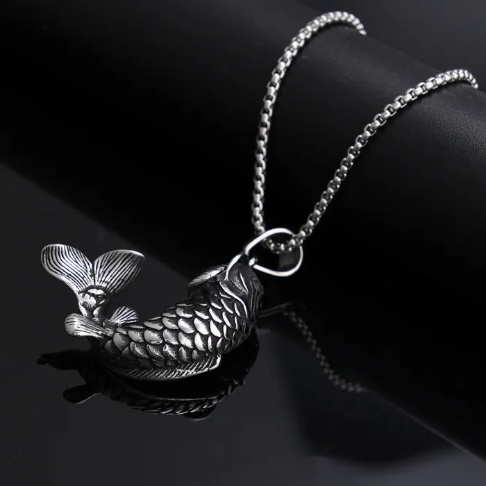 Lucky Koi Fish Stainless Steel Pendant Necklace – Unisex Polished Fashion Jewelry | Trendy Design for Bulk Purchase, Factory Supply Available