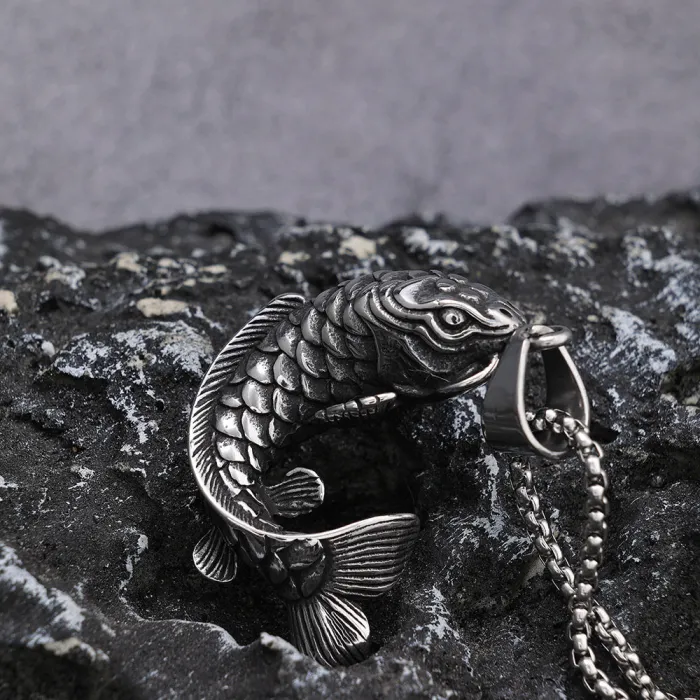 Lucky Koi Fish Stainless Steel Pendant Necklace – Unisex Polished Fashion Jewelry | Trendy Design for Bulk Purchase, Factory Supply Available