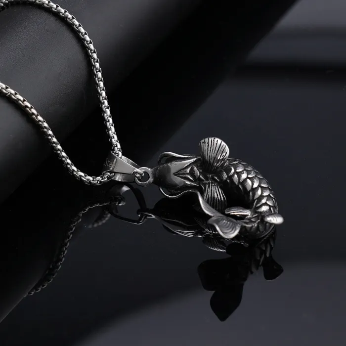 Lucky Koi Fish Stainless Steel Pendant Necklace – Unisex Polished Fashion Jewelry | Trendy Design for Bulk Purchase, Factory Supply Available