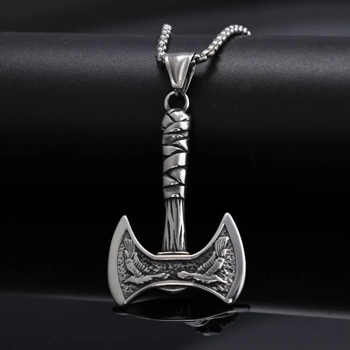Hot-Selling Viking Double Axe Pendant – Stainless Steel Norse Eagle Totem Design | No-Fade Jewelry for Men, Factory Direct & Bulk Available