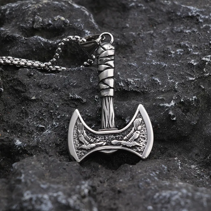 Hot-Selling Viking Double Axe Pendant – Stainless Steel Norse Eagle Totem Design | No-Fade Jewelry for Men, Factory Direct & Bulk Available