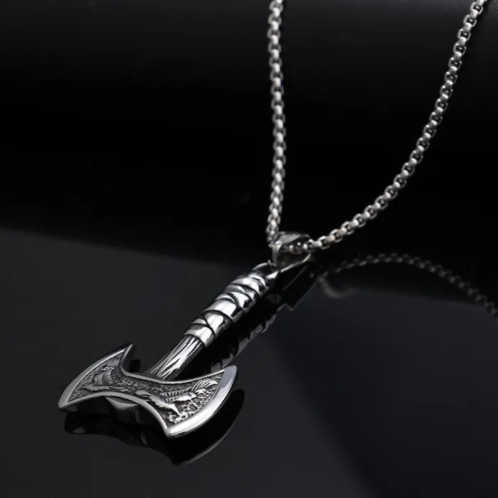 Hot-Selling Viking Double Axe Pendant – Stainless Steel Norse Eagle Totem Design | No-Fade Jewelry for Men, Factory Direct & Bulk Available