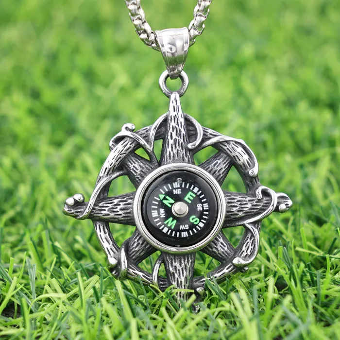 Vintage Compass Pendant for Men – Stainless Steel Viking Style Necklace | Cross-Border Fashion Jewelry, Factory Price, Bulk & Dropshipping Available