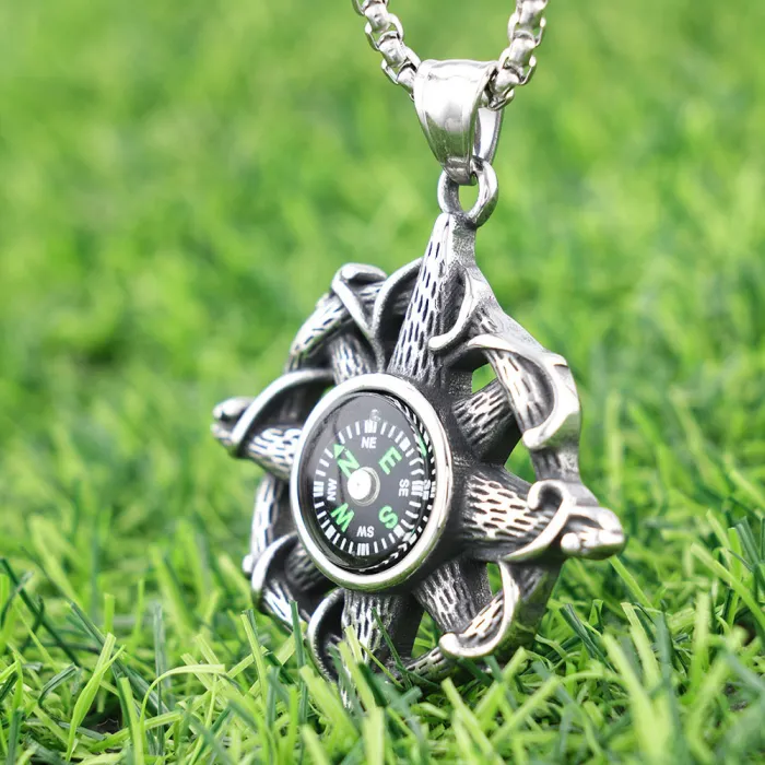 Vintage Compass Pendant for Men – Stainless Steel Viking Style Necklace | Cross-Border Fashion Jewelry, Factory Price, Bulk & Dropshipping Available